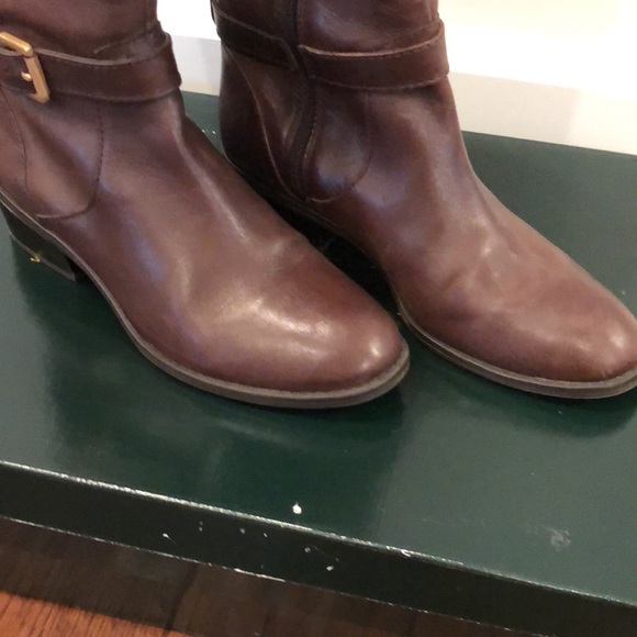 Ralph Lauren 7B Melora Dark Brown Burnished Calf Leather Boots - Picture 2 of 9